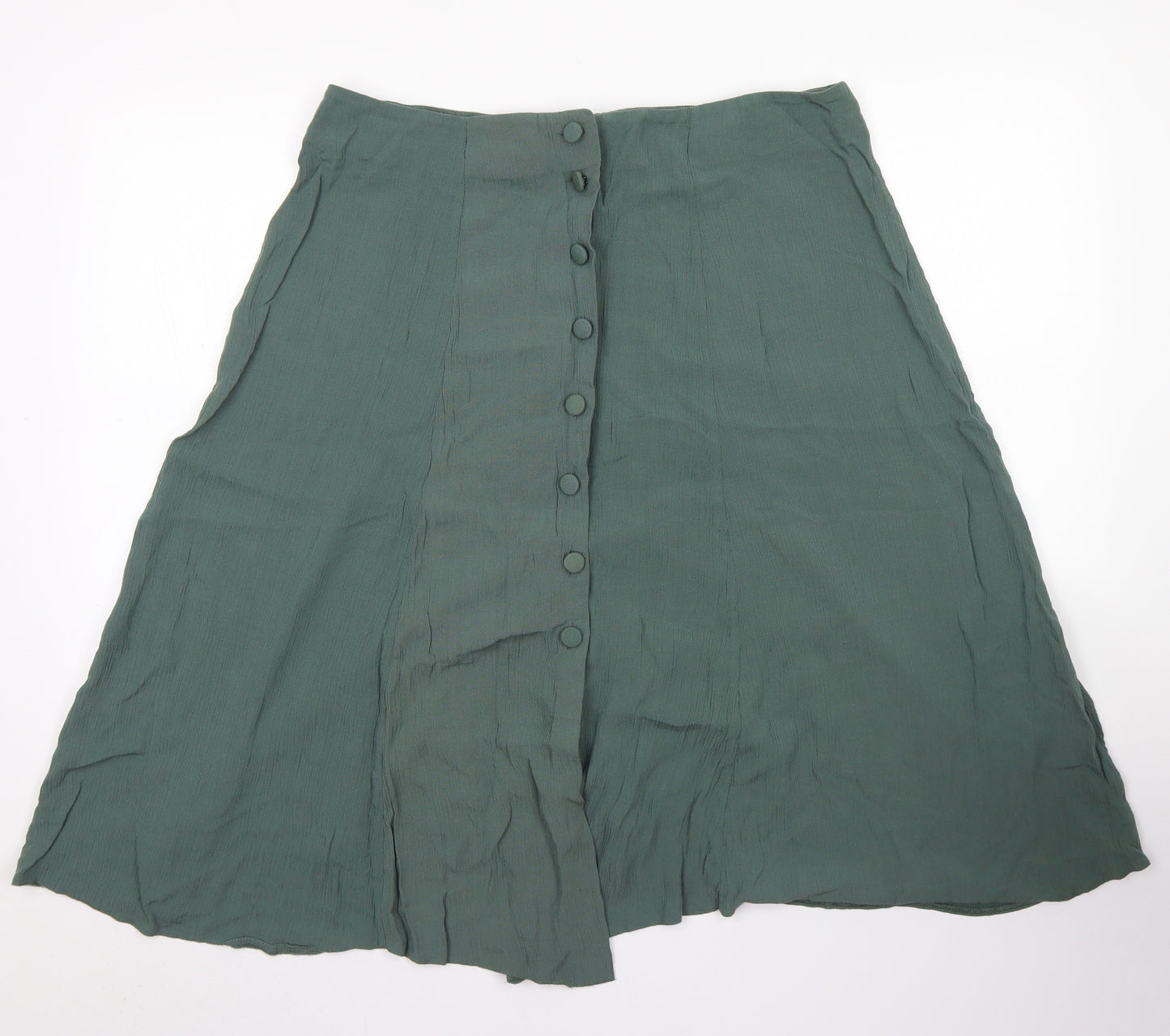 Preworn Womens Green  Viscose Flare Skirt Size 20   Button