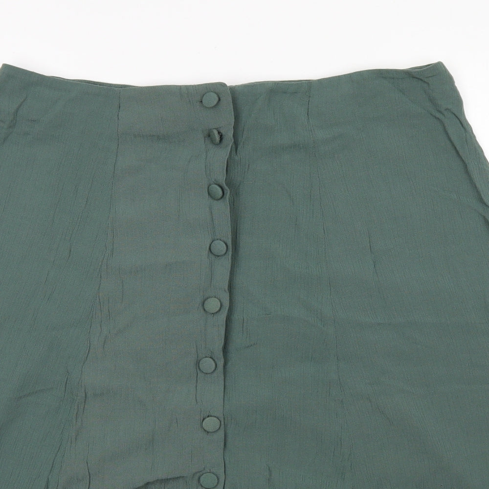 Preworn Womens Green  Viscose Flare Skirt Size 20   Button