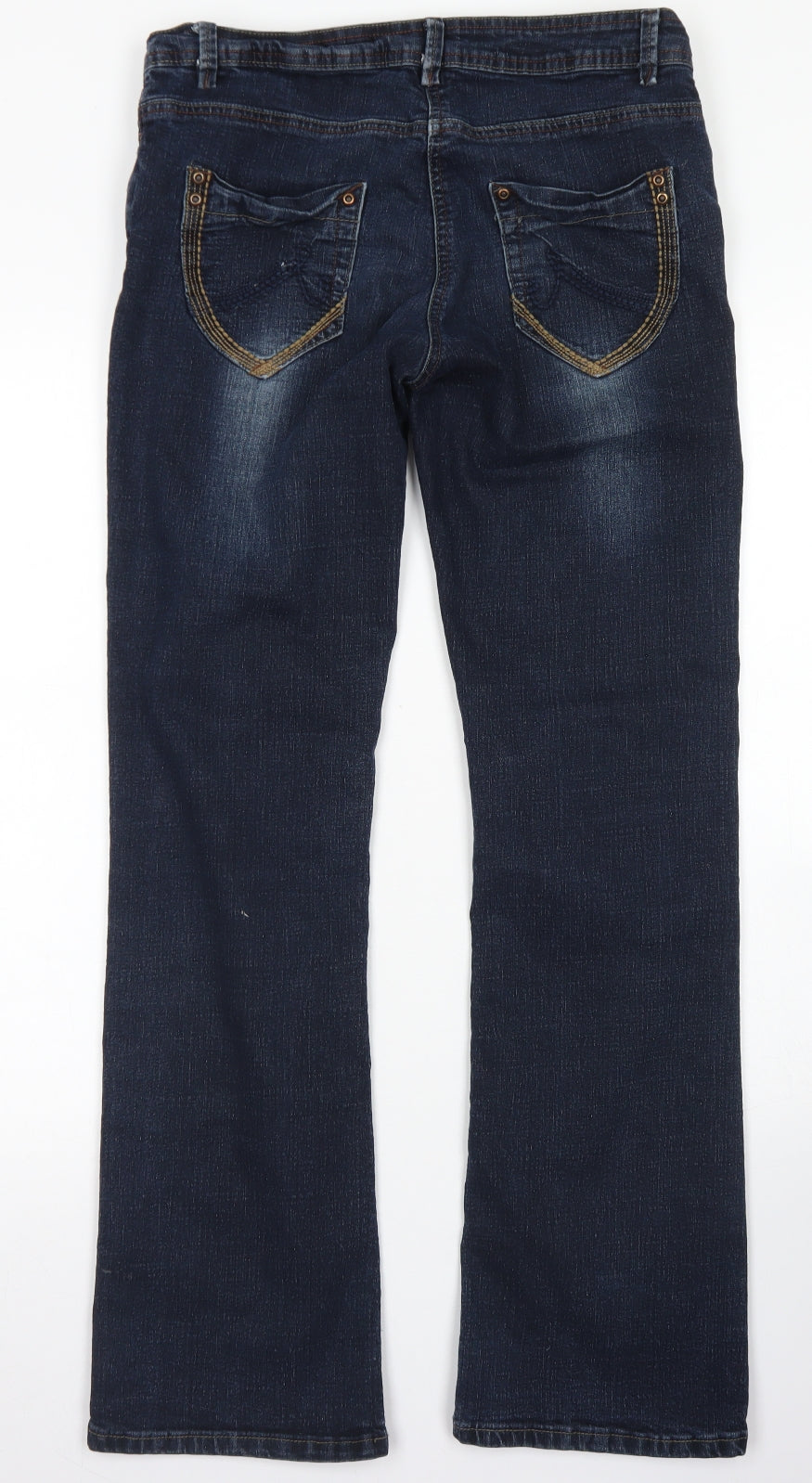 F&F Womens Blue  Cotton Bootcut Jeans Size 12 L30 in Regular Button