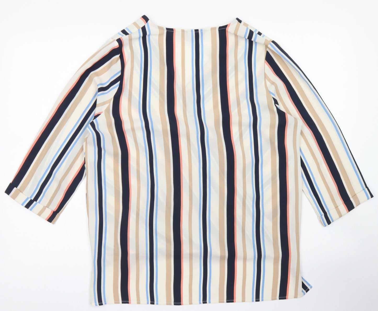 New Look Womens Brown Striped Polyester Basic Blouse Size 12 V-Neck