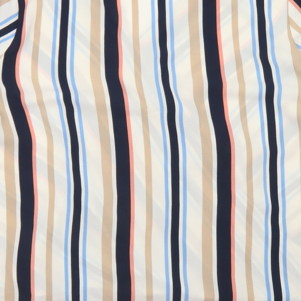 New Look Womens Brown Striped Polyester Basic Blouse Size 12 V-Neck