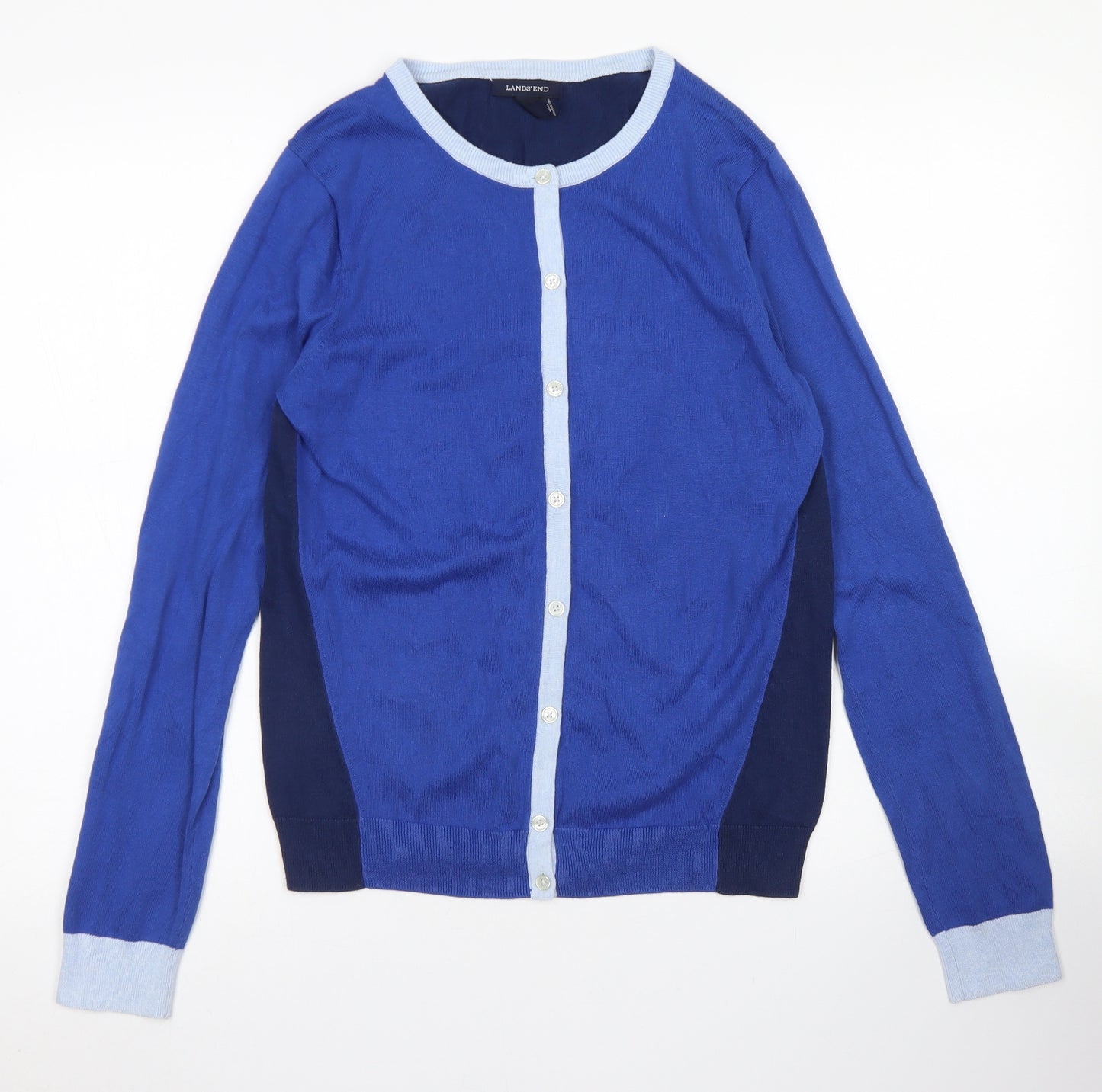 Lands' End Womens Blue Crew Neck  Cotton Pullover Jumper Size S