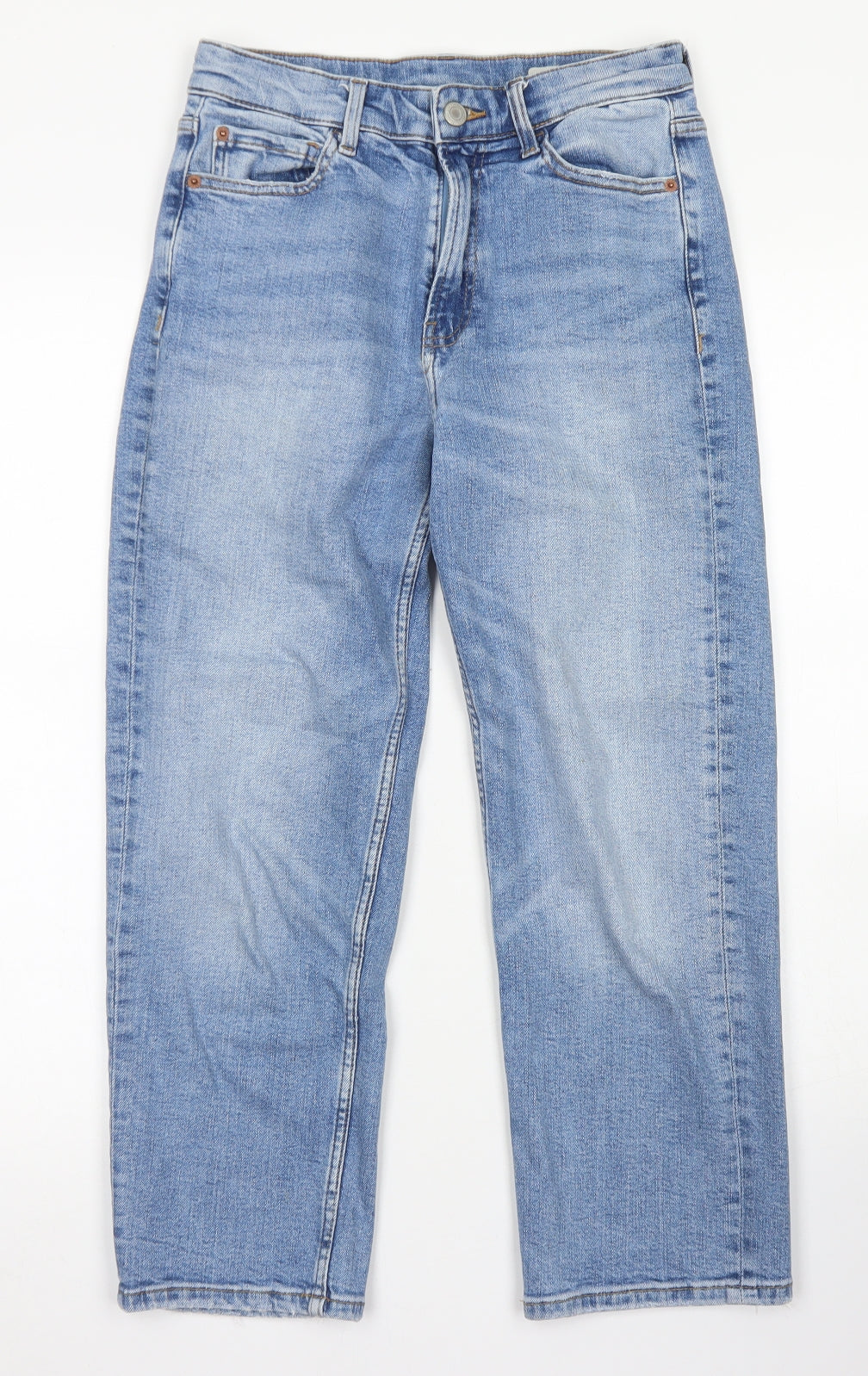 M&S Womens Blue  Cotton Straight Jeans Size 8 L22 in Regular Button - Short Leg