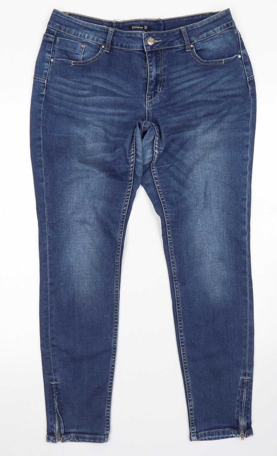 Diverse Womens Blue  Cotton Skinny Jeans Size 32 in L28 in Regular Button