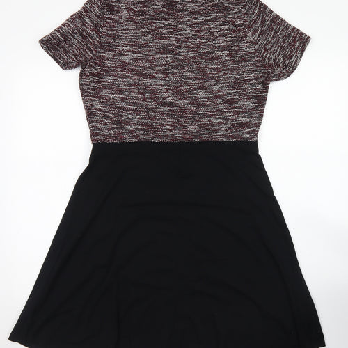Dorothy Perkins Womens Black Colourblock Cotton Skater Dress  Size 14  Crew Neck