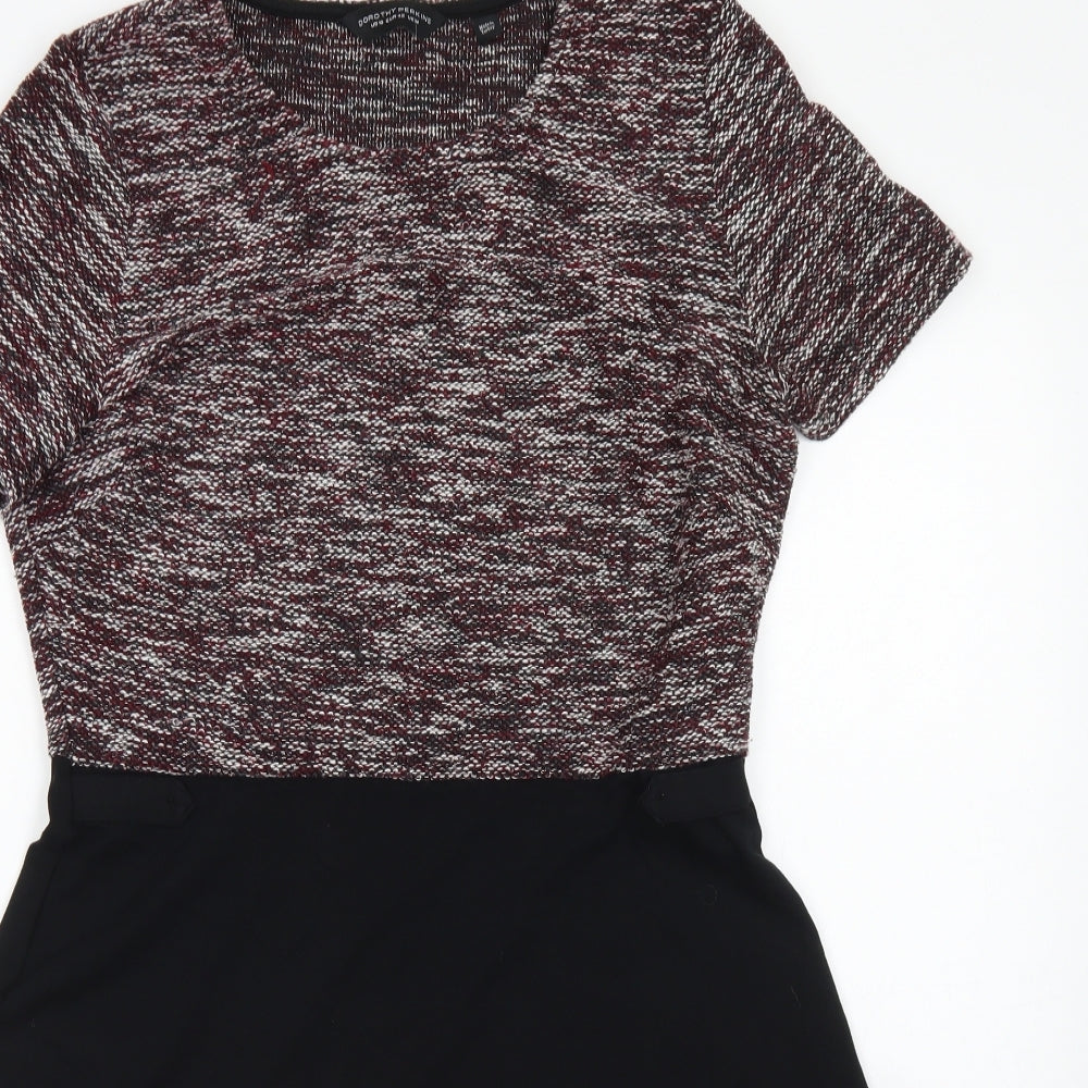 Dorothy Perkins Womens Black Colourblock Cotton Skater Dress  Size 14  Crew Neck