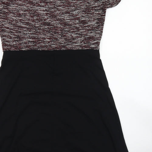 Dorothy Perkins Womens Black Colourblock Cotton Skater Dress  Size 14  Crew Neck