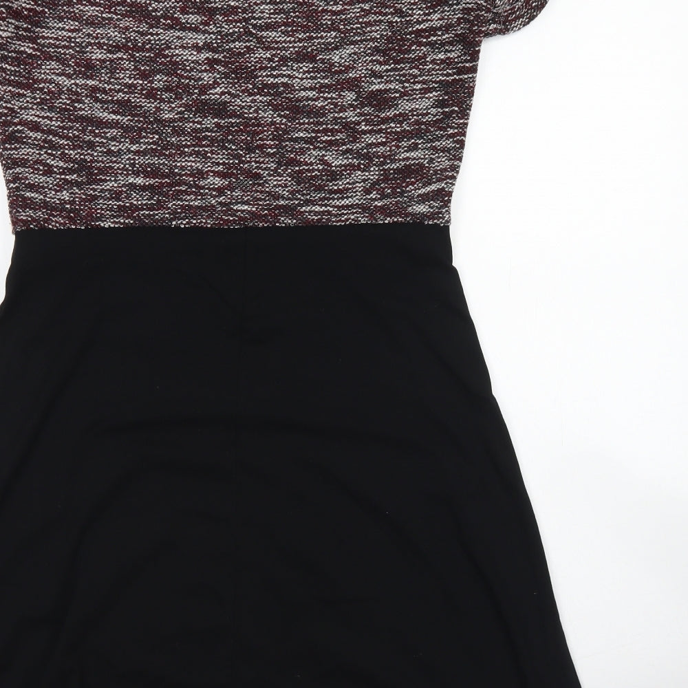 Dorothy Perkins Womens Black Colourblock Cotton Skater Dress  Size 14  Crew Neck