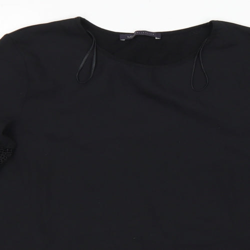 M&S Collection Womens Black  Polyester Basic Blouse Size 10 Round Neck - Lace sleeve detail