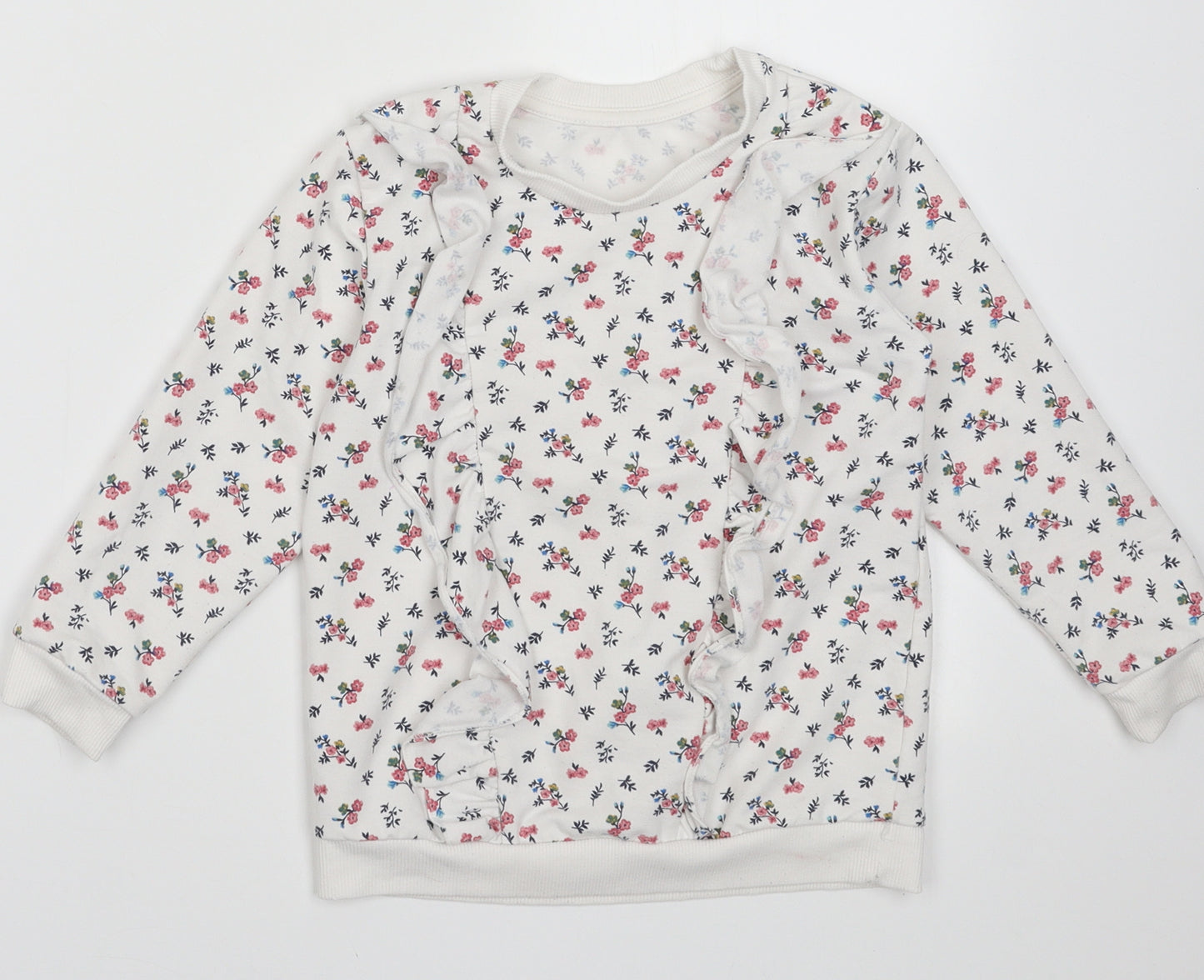 Matalan Girls White Crew Neck Floral Polyester Pullover Jumper Size 5-6 Years  Pullover