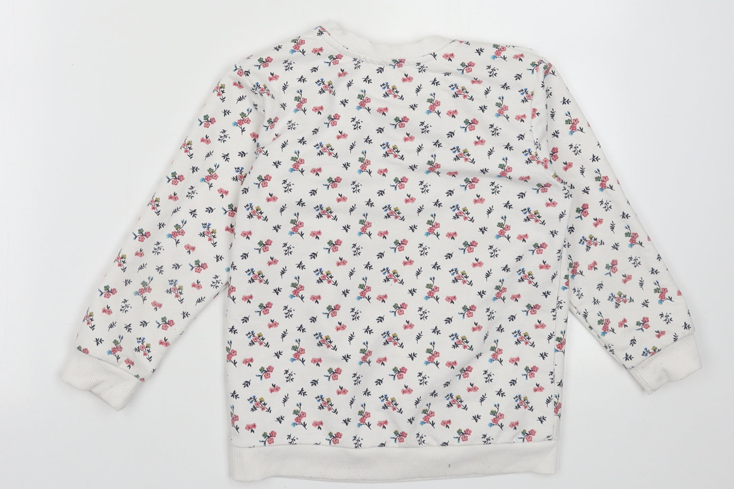 Matalan Girls White Crew Neck Floral Polyester Pullover Jumper Size 5-6 Years  Pullover