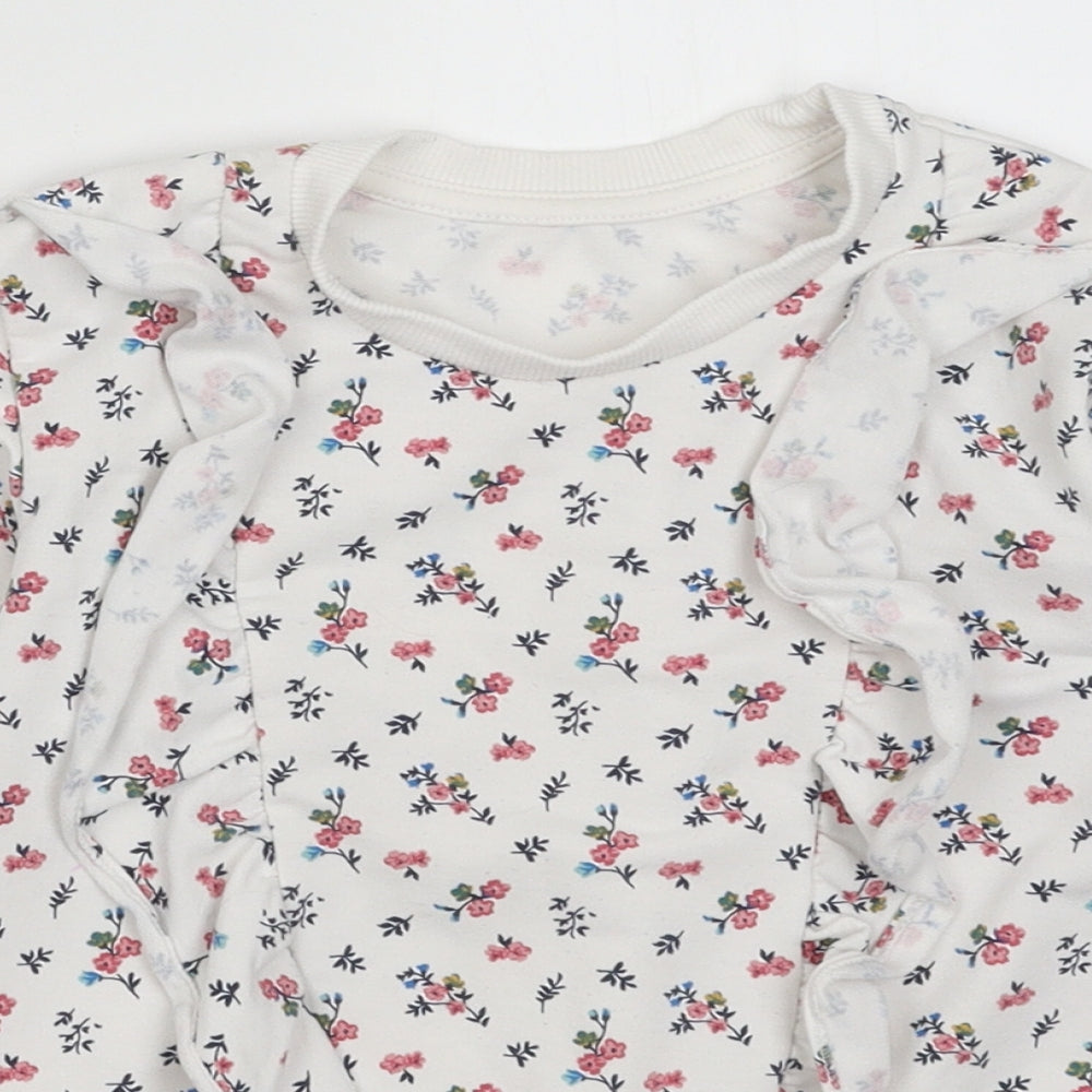 Matalan Girls White Crew Neck Floral Polyester Pullover Jumper Size 5-6 Years  Pullover