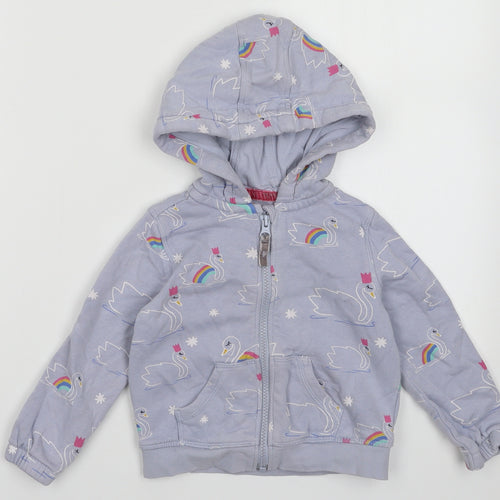 Marks and Spencer Girls Pink Geometric Cotton Full Zip Hoodie Size 2-3 Years  Zip - Swan Print