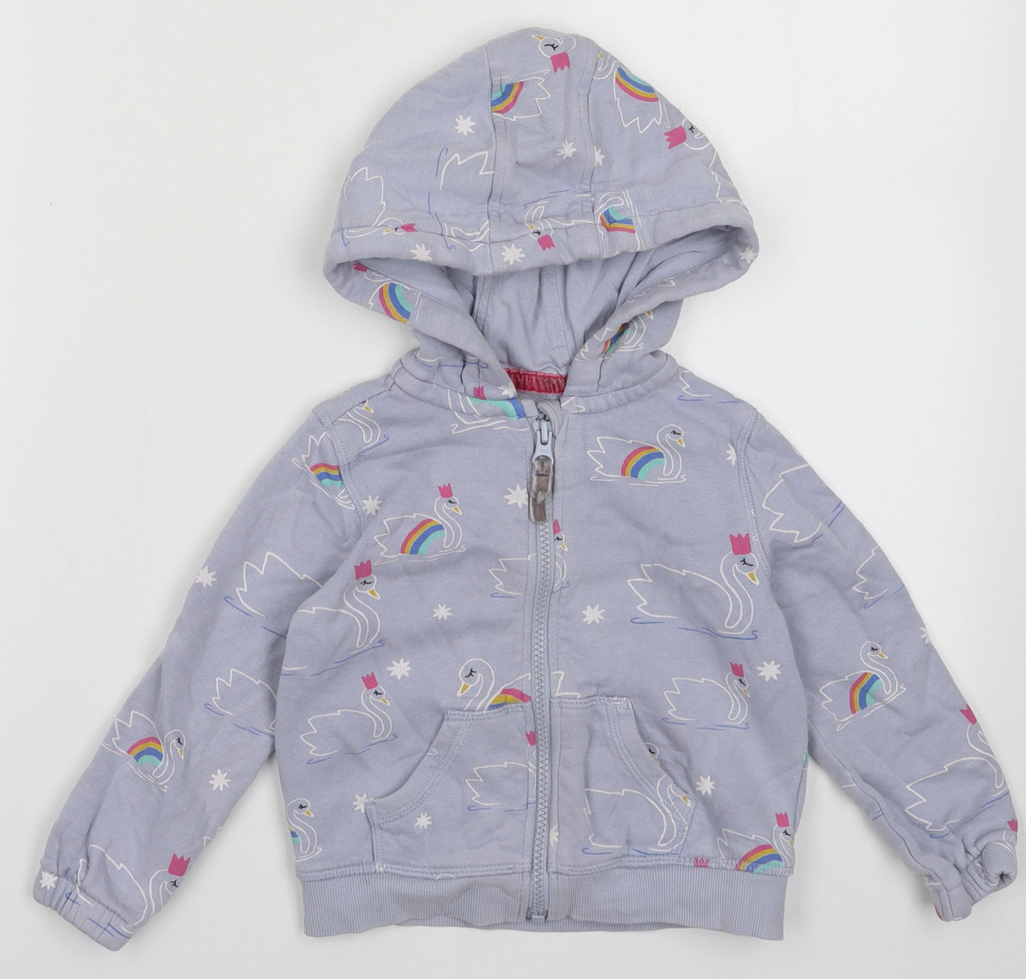 Marks and Spencer Girls Pink Geometric Cotton Full Zip Hoodie Size 2-3 Years  Zip - Swan Print