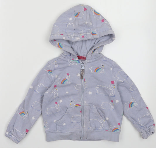 Marks and Spencer Girls Pink Geometric Cotton Full Zip Hoodie Size 2-3 Years  Zip - Swan Print
