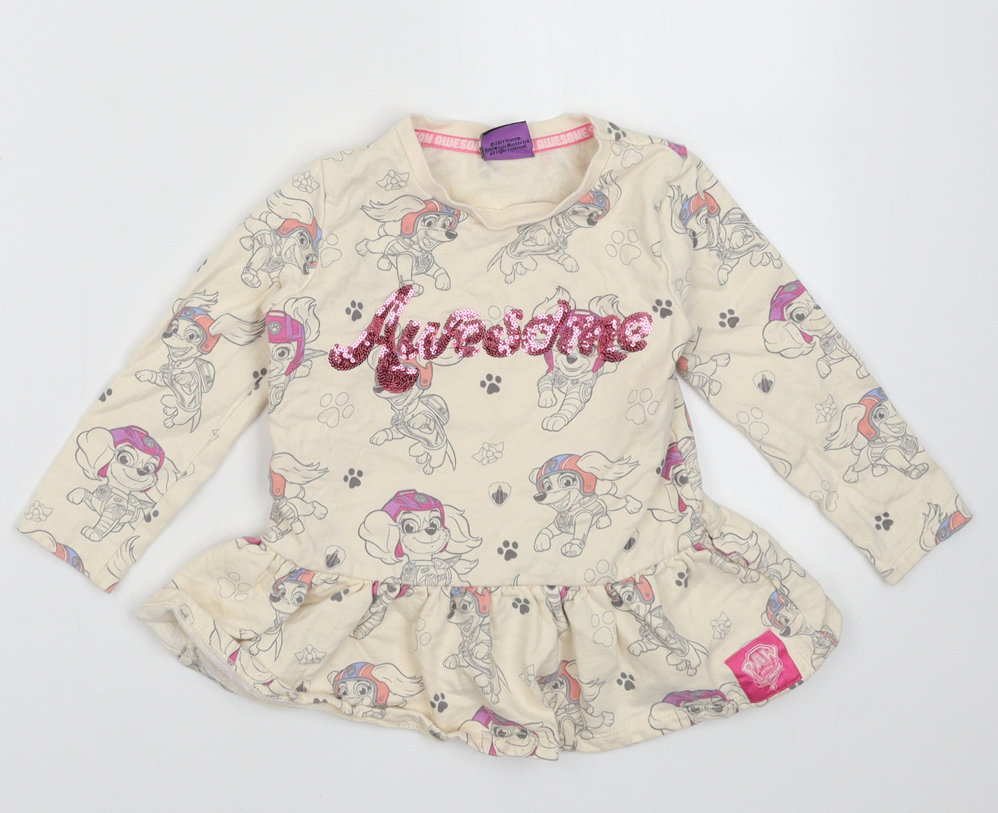 George Girls Pink Geometric Cotton Jumper Dress  Size 2-3 Years  Crew Neck Pullover - Paw patrol