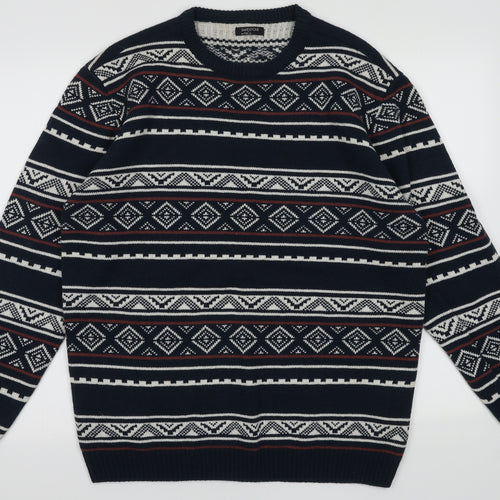M&Co Mens Blue Geometric Acrylic Pullover Sweatshirt Size M