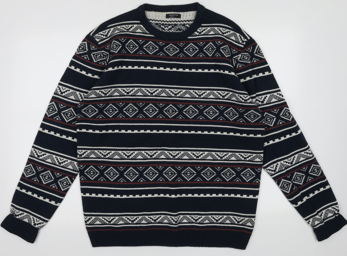 M&Co Mens Blue Geometric Acrylic Pullover Sweatshirt Size M