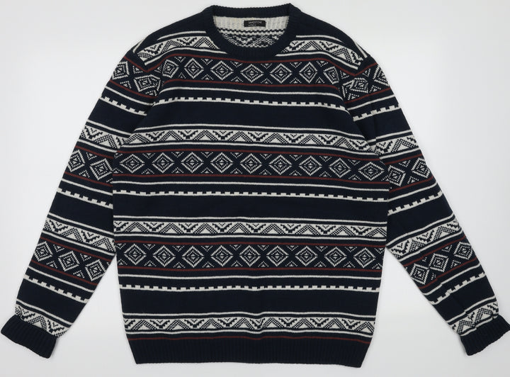 M&Co Mens Blue Geometric Acrylic Pullover Sweatshirt Size M