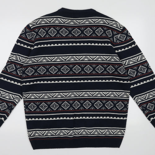 M&Co Mens Blue Geometric Acrylic Pullover Sweatshirt Size M