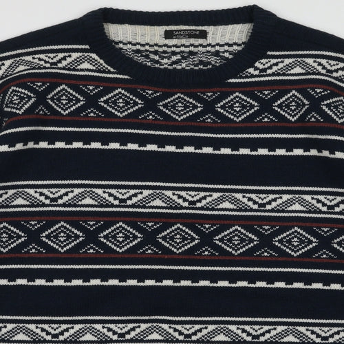 M&Co Mens Blue Geometric Acrylic Pullover Sweatshirt Size M