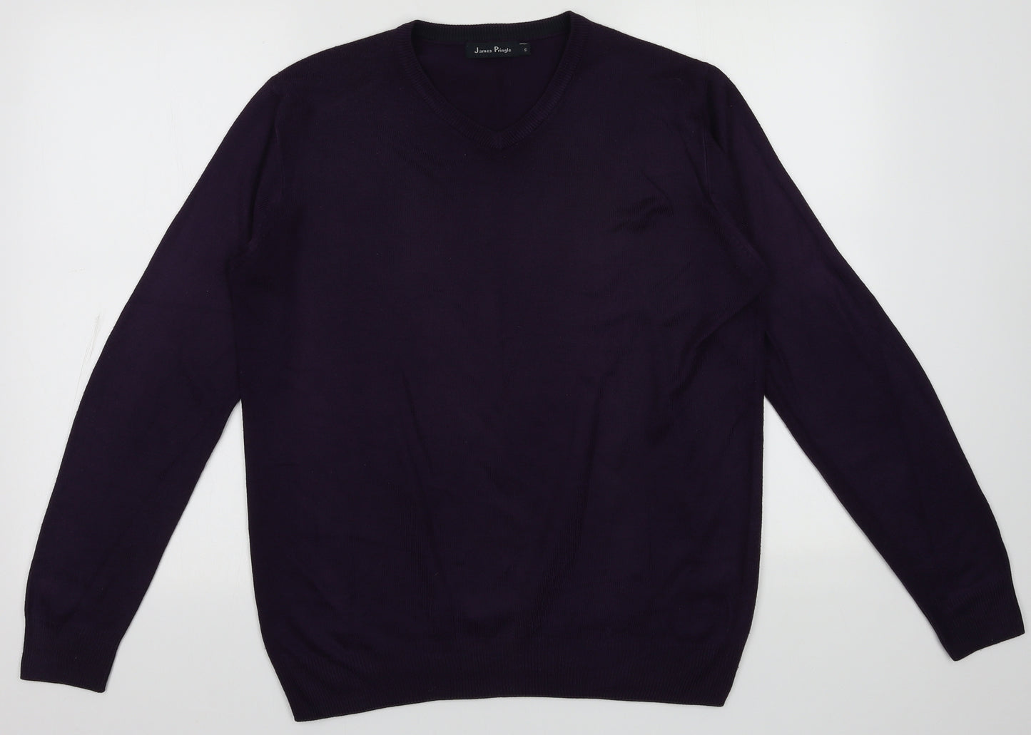 James Pringle Mens Purple V-Neck  Acrylic Pullover Jumper Size S