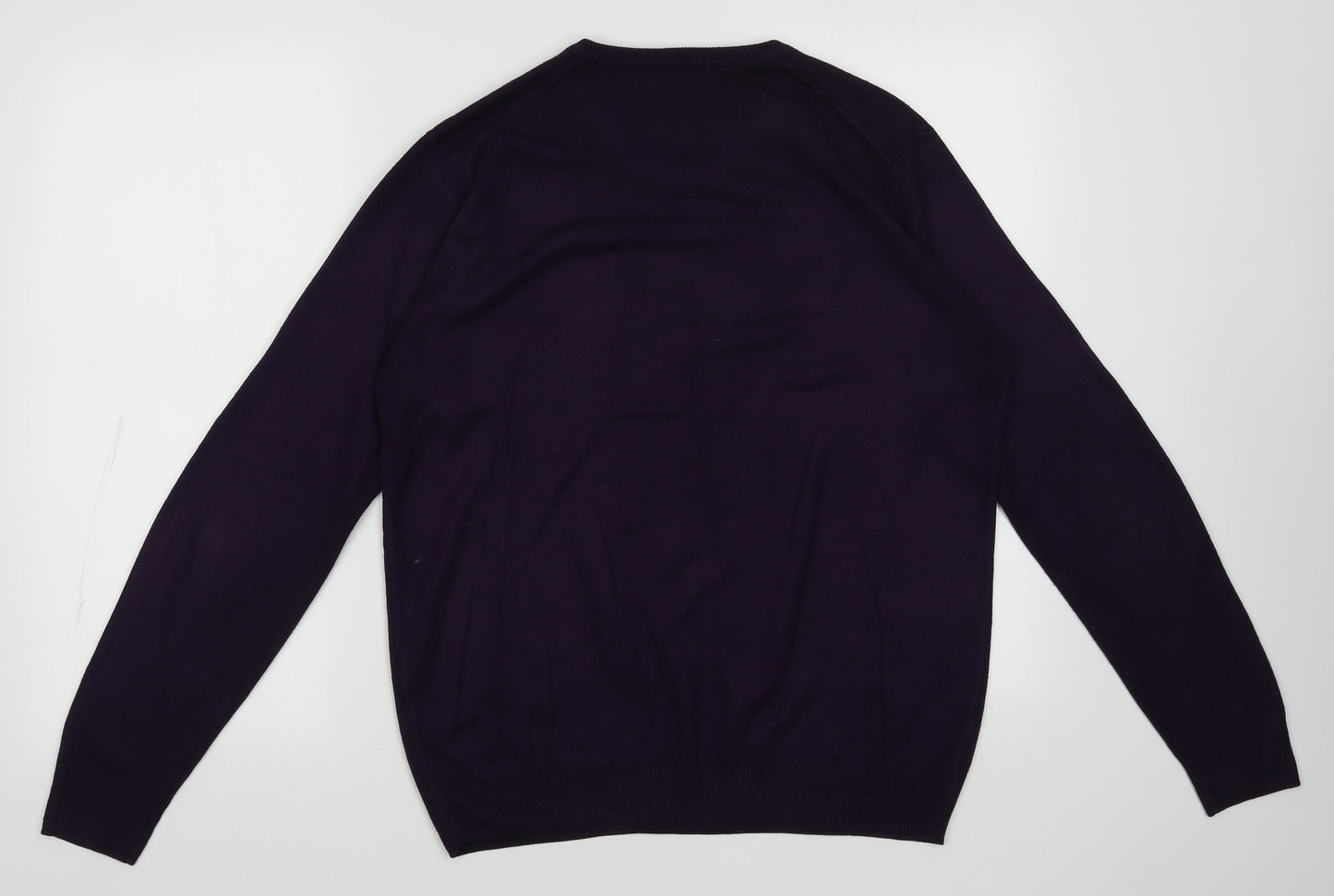 James Pringle Mens Purple V-Neck  Acrylic Pullover Jumper Size S