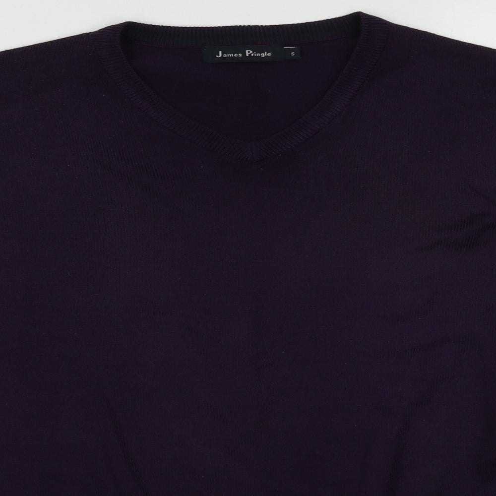 James Pringle Mens Purple V-Neck  Acrylic Pullover Jumper Size S