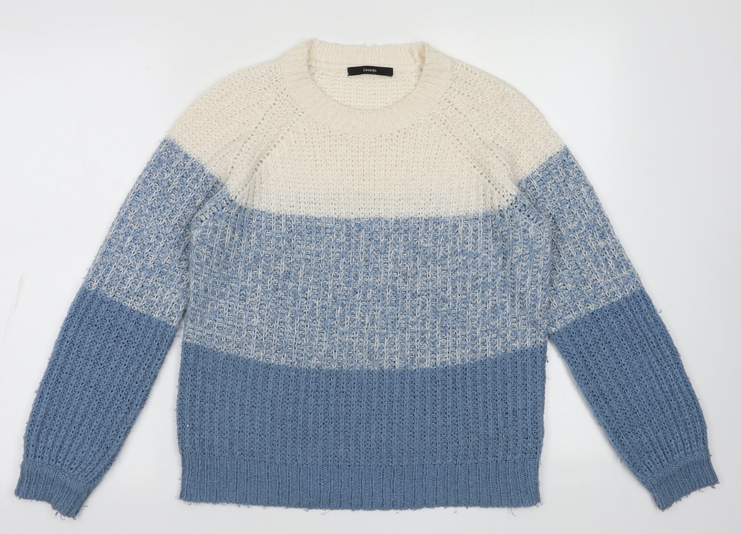 George Womens Blue Crew Neck Plaid Acrylic Pullover Jumper Size XS