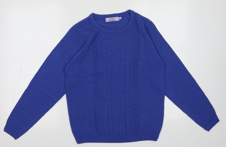 EWM Womens Blue Crew Neck Argyle/Diamond Acrylic Pullover Jumper Size S