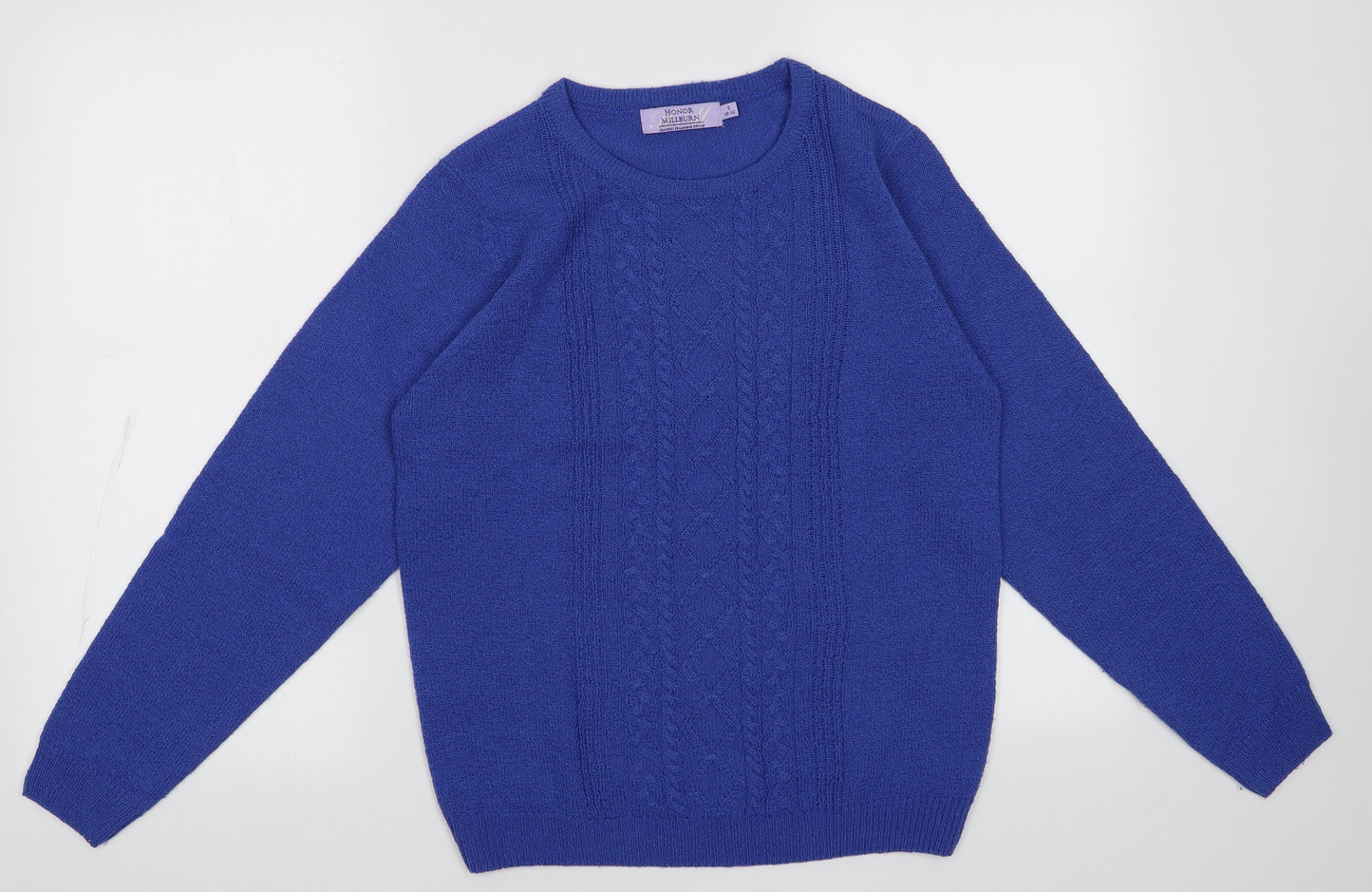 EWM Womens Blue Crew Neck Argyle/Diamond Acrylic Pullover Jumper Size S