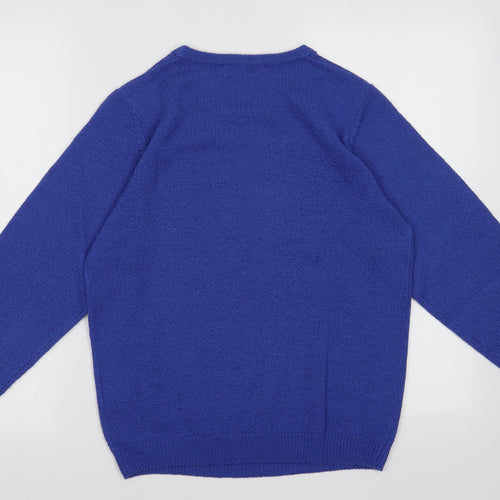 EWM Womens Blue Crew Neck Argyle/Diamond Acrylic Pullover Jumper Size S