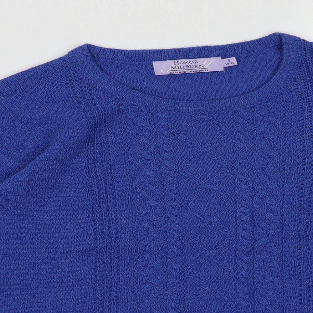 EWM Womens Blue Crew Neck Argyle/Diamond Acrylic Pullover Jumper Size S
