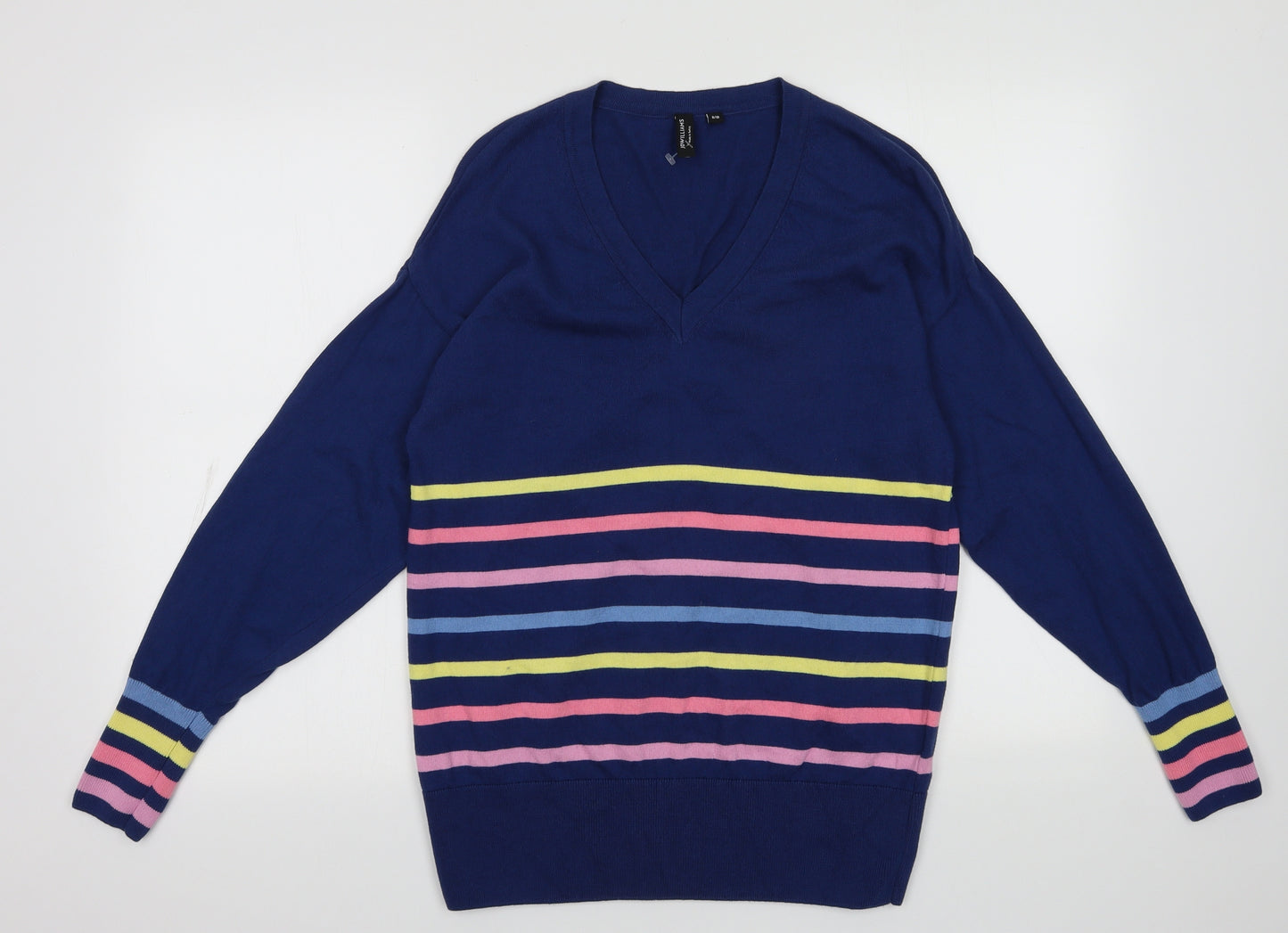 JD Williams Womens Blue V-Neck Striped Cotton Pullover Jumper Size 10