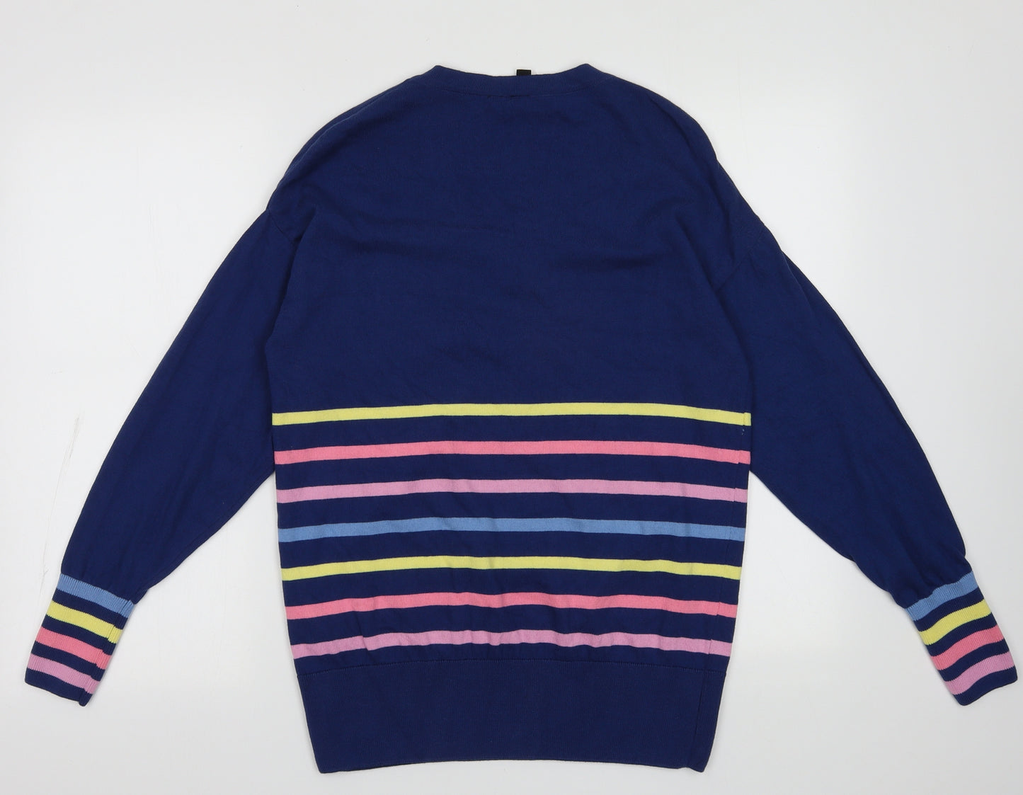JD Williams Womens Blue V-Neck Striped Cotton Pullover Jumper Size 10