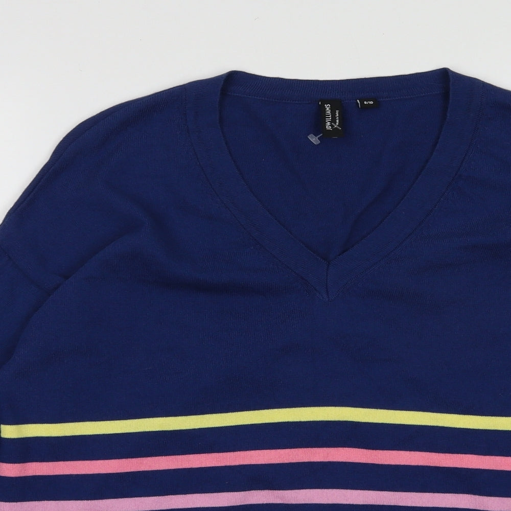 JD Williams Womens Blue V-Neck Striped Cotton Pullover Jumper Size 10