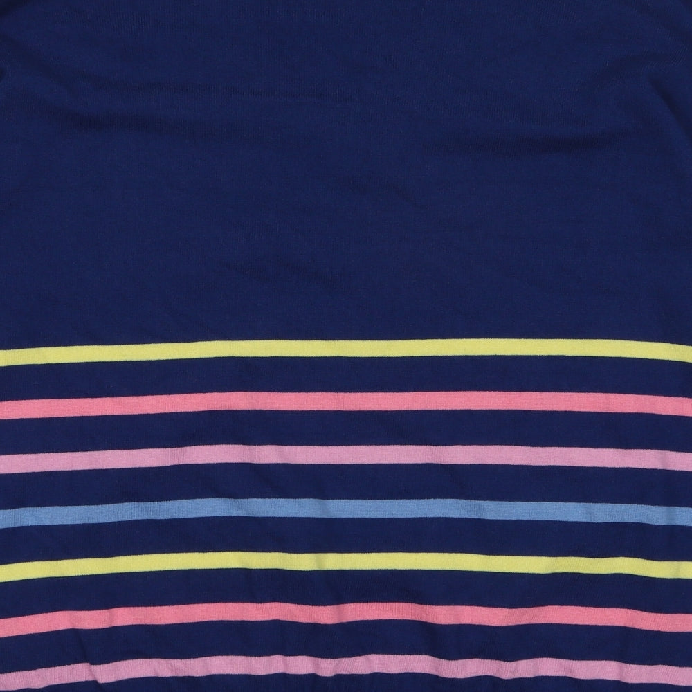 JD Williams Womens Blue V-Neck Striped Cotton Pullover Jumper Size 10