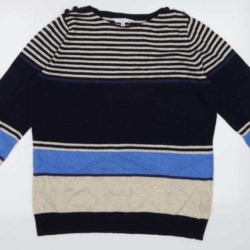 Debenhams Womens Blue Boat Neck Striped Cotton Pullover Jumper Size 16