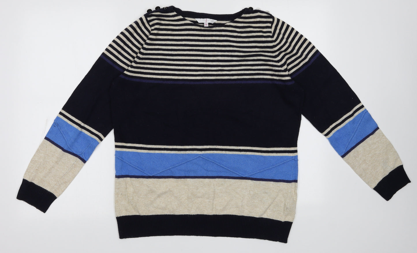 Debenhams Womens Blue Boat Neck Striped Cotton Pullover Jumper Size 16