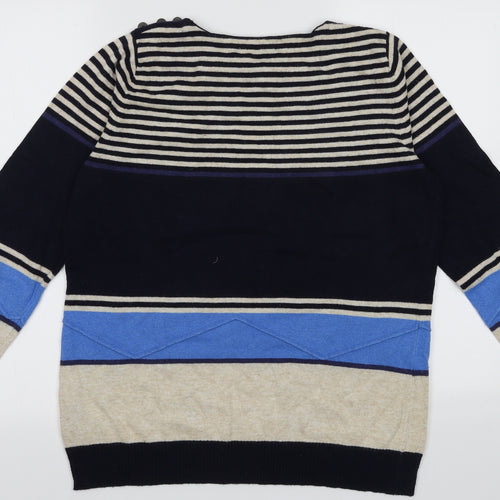 Debenhams Womens Blue Boat Neck Striped Cotton Pullover Jumper Size 16