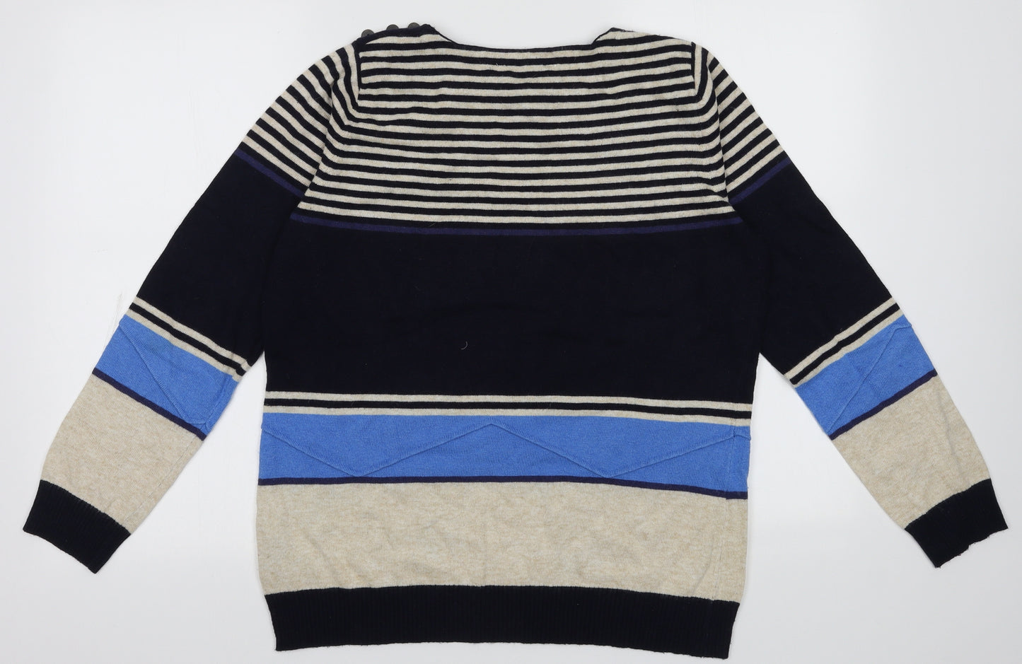 Debenhams Womens Blue Boat Neck Striped Cotton Pullover Jumper Size 16