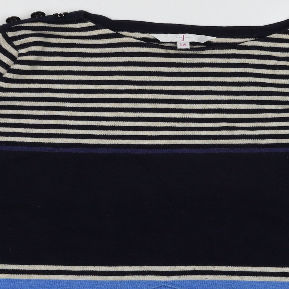 Debenhams Womens Blue Boat Neck Striped Cotton Pullover Jumper Size 16