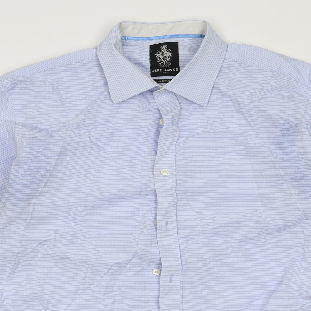 Debenhams Mens Blue Striped Cotton  Button-Up Size 16.5 Collared Button