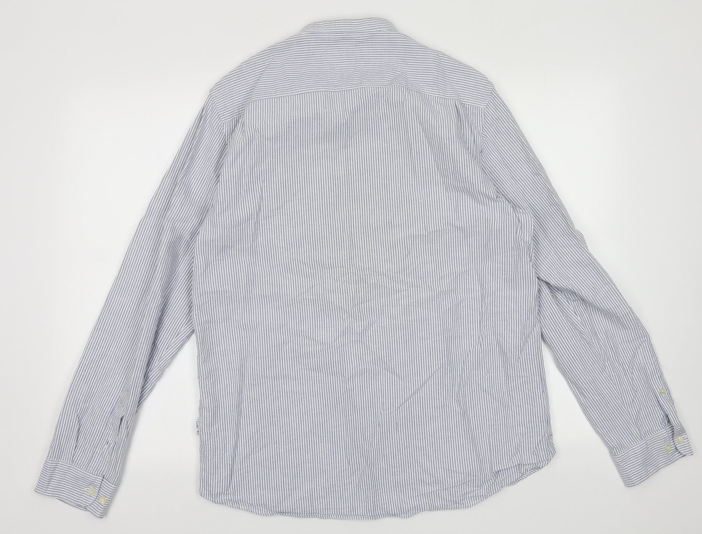 Peter Werth Mens Blue Striped Cotton  Button-Up Size L Crew Neck Button