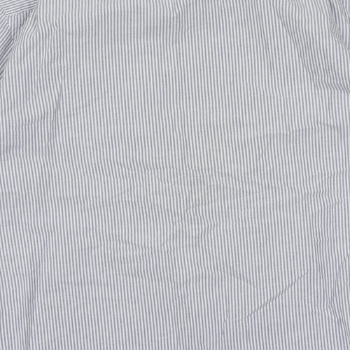 Peter Werth Mens Blue Striped Cotton  Button-Up Size L Crew Neck Button