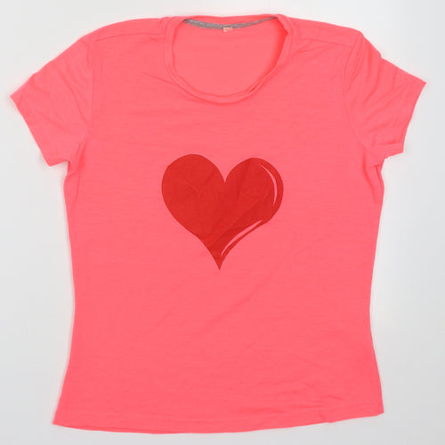 Preworn Womens Pink  Polyester Basic T-Shirt Size S Crew Neck - heart print