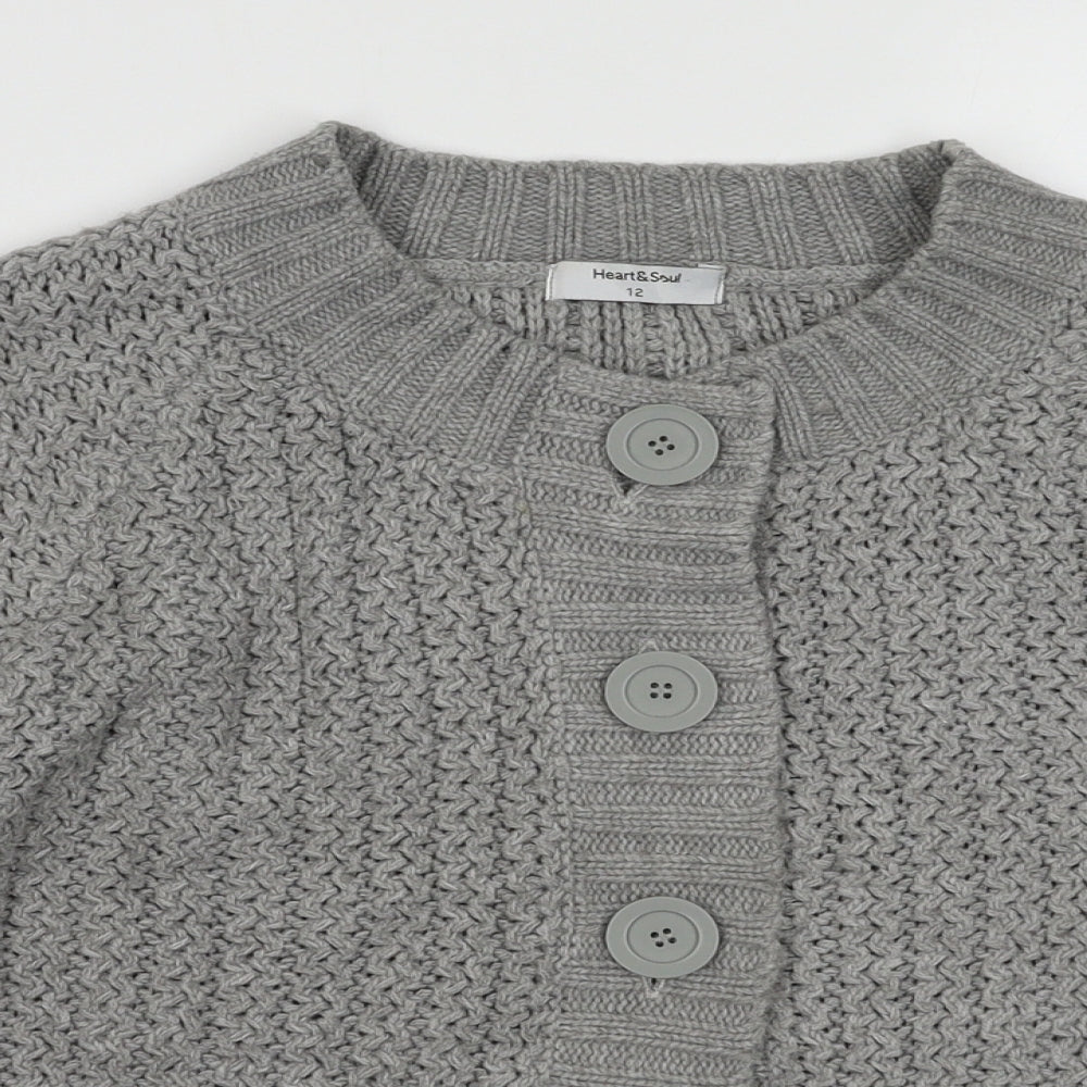Heart &  Soul Womens Grey Crew Neck  Acrylic Cardigan Jumper Size 12