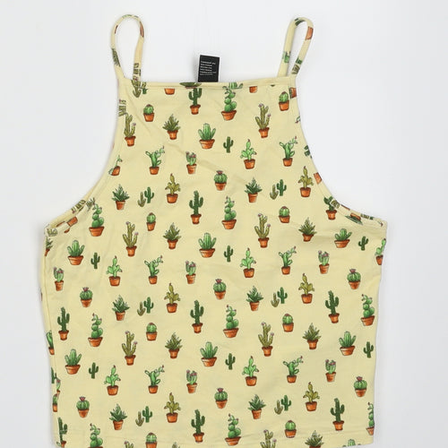 FOREVER 21 Womens Yellow Geometric Cotton Cropped Tank Size S Square Neck - Cactus