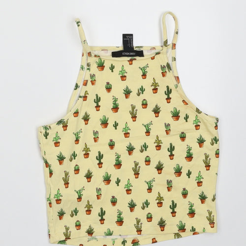 FOREVER 21 Womens Yellow Geometric Cotton Cropped Tank Size S Square Neck - Cactus
