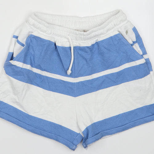 Pull&Bear Womens Blue Striped Cotton Sweat Shorts Size S L4 in Regular Tie